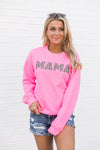 Mama Animal Print Sweatshirt Safety Pink
