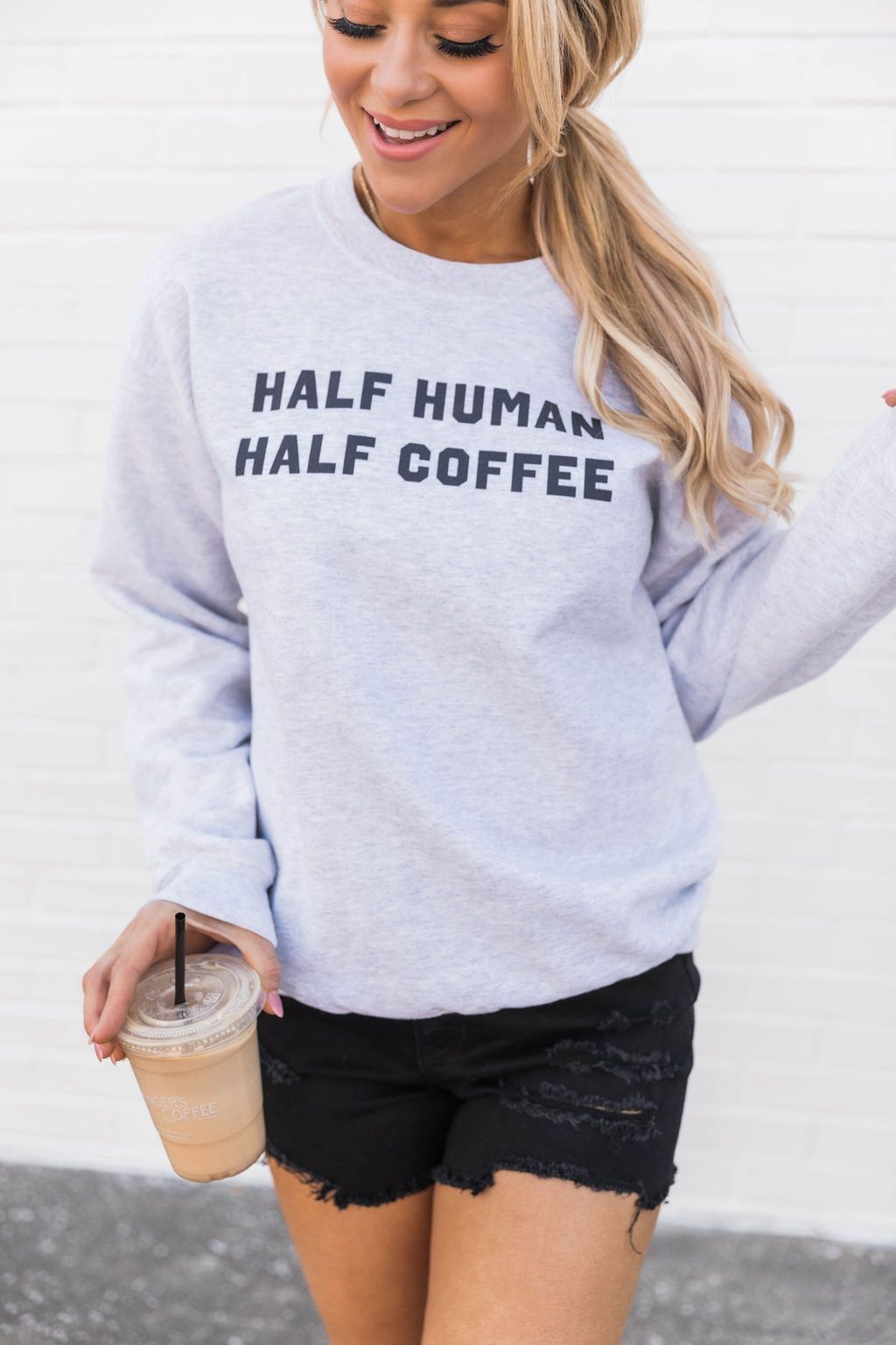 Half Human Half Coffee  Ash Graphic Sweatshirt