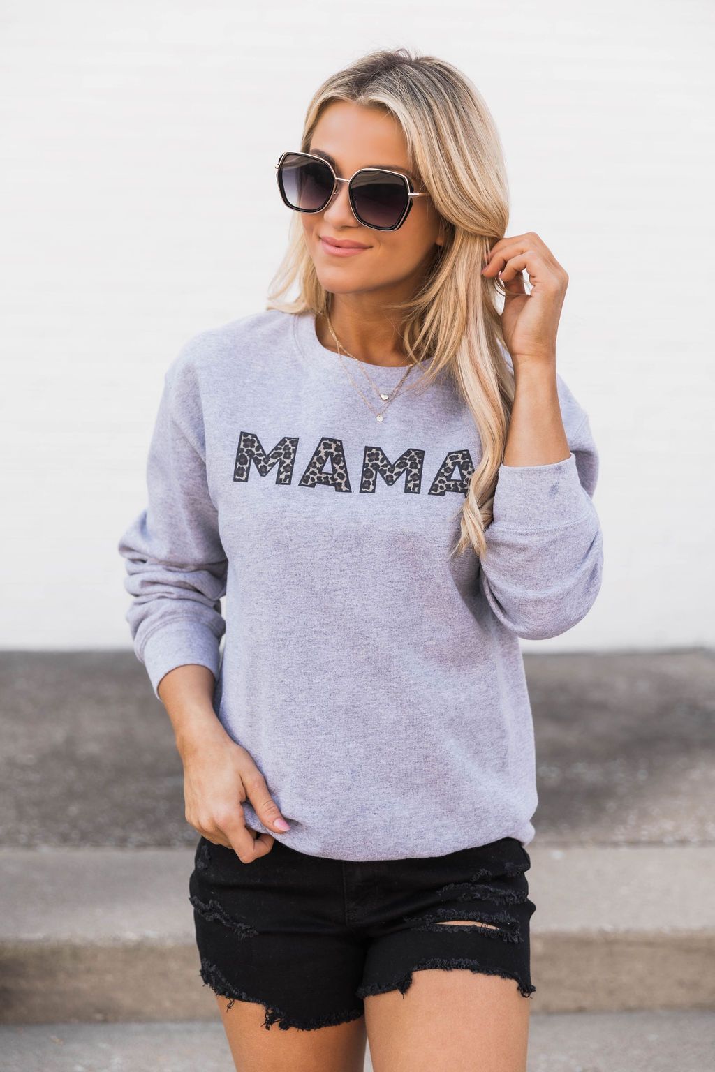 Mama Animal Print Sweatshirt Grey