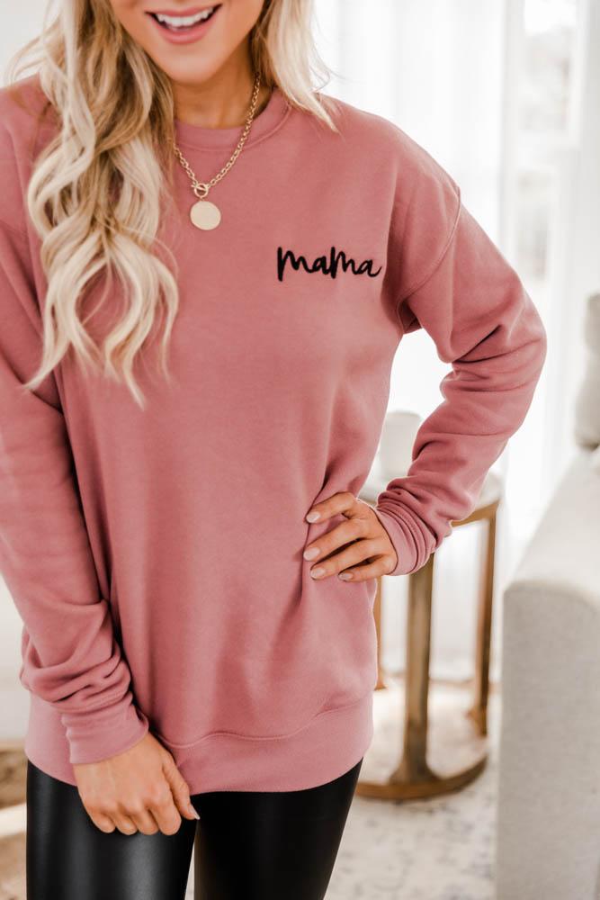Mama Embroidered Script Mauve Sweatshirt