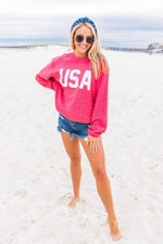 Load image into Gallery viewer, Jersey USA Graphic Red Corded Sweatshirt
