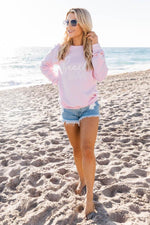 Load image into Gallery viewer, White Beach Bum Script Light Pink Graphic Sweatshirt
