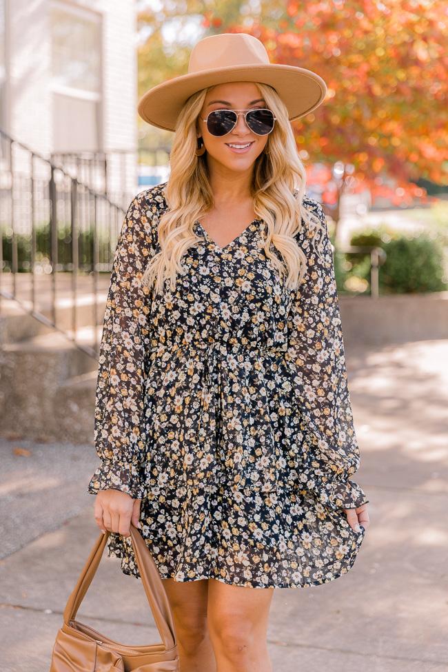 Give Your Opinion Black/Mustard Floral Dress