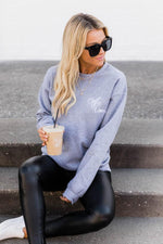 Load image into Gallery viewer, Coffee Queen Script Embroidered Heather Grey Sweatshirt
