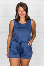 Load image into Gallery viewer, Summer Classics Navy Romper
