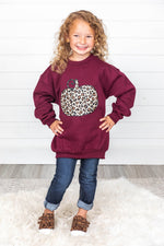 Ladda upp bild till gallerivisning, Kids Animal Print Pumpkin Graphic Maroon Sweatshirt
