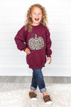 Kids Animal Print Pumpkin Graphic Maroon Sweatshirt