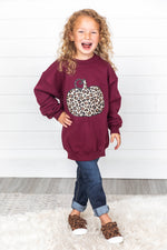 Afbeelding in Gallery-weergave laden, Kids Animal Print Pumpkin Graphic Maroon Sweatshirt
