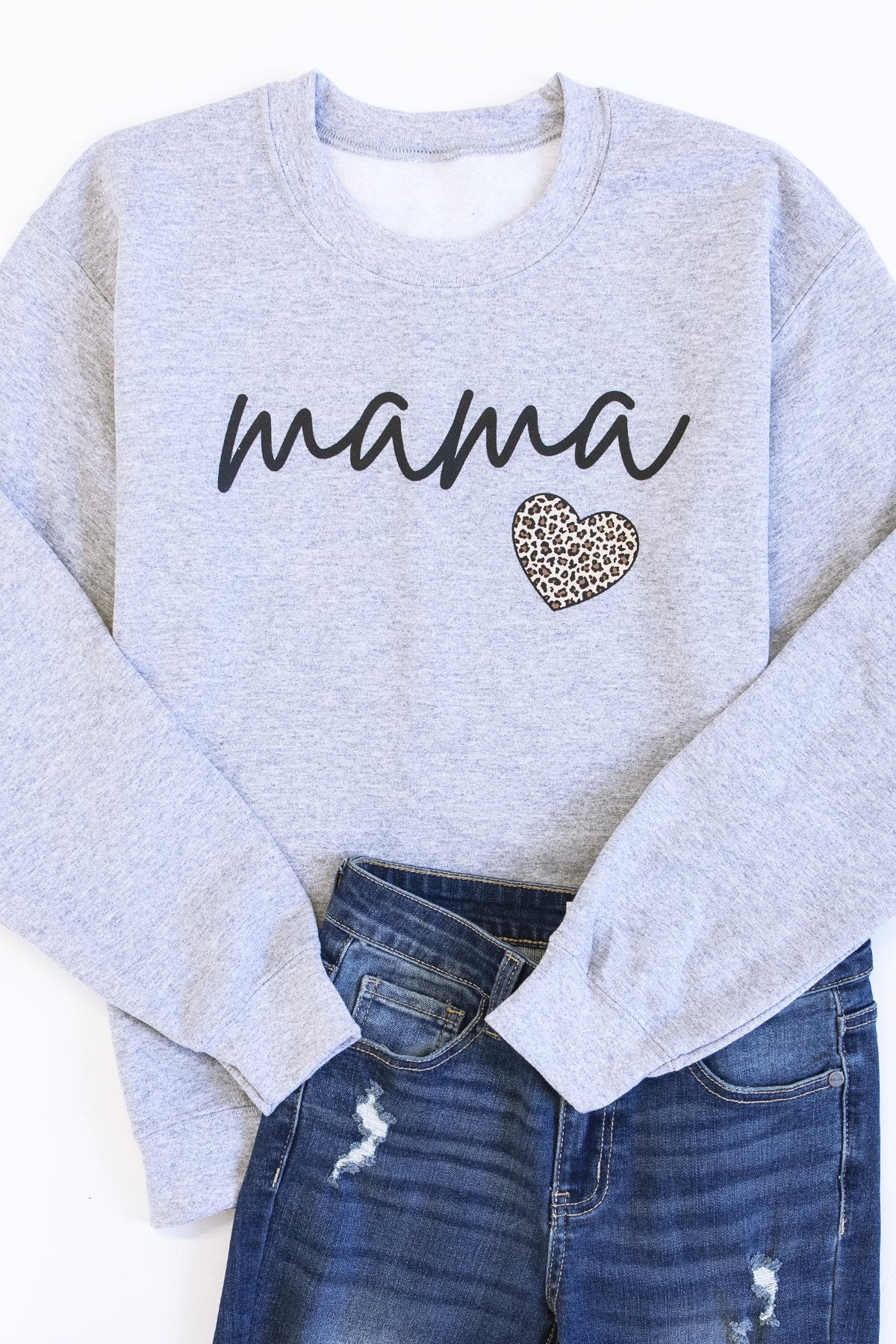 Mama Script Brown Animal Print Grey Graphic Sweatshirt