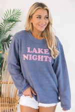 Ladda upp bild till gallerivisning, Lake Nights Navy Corded Graphic Sweatshirt
