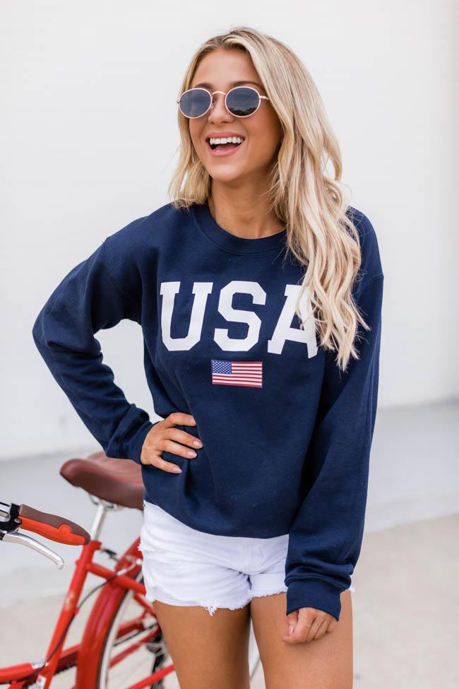 Athletic USA Flag Sweatshirt Navy