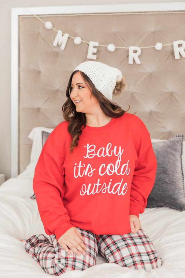 Baby It's Cold Outside Script Red Graphic Sweatshirt