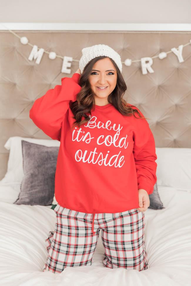 Baby It's Cold Outside Script Red Graphic Sweatshirt