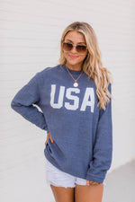 Load image into Gallery viewer, Jersey USA Graphic Navy Corded Sweatshirt
