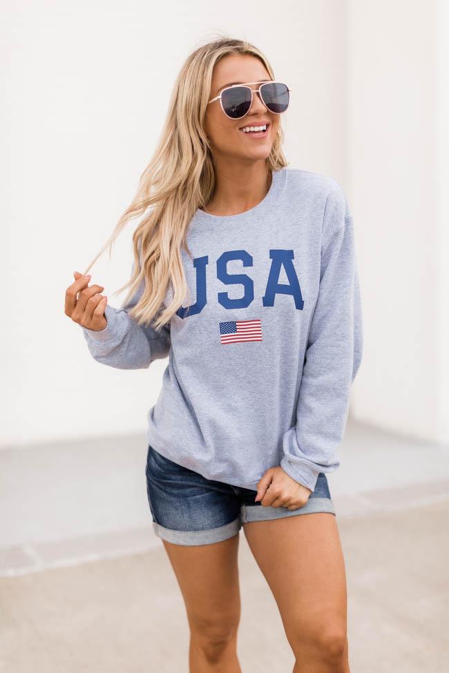 Athletic USA Flag Sweatshirt Sport Grey