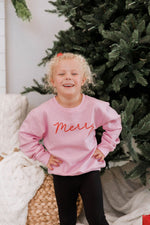 Load image into Gallery viewer, Kids Merry Script Light Pink Graphic Sweatshirt

