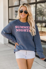 Load image into Gallery viewer, Summer Nights Navy Corded Graphic Sweatshirt
