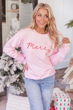 Load image into Gallery viewer, Merry Script Light Pink Graphic Sweatshirt

