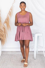Load image into Gallery viewer, Stay Longer Mauve Tiered Tank Dress
