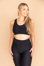 Load image into Gallery viewer, Move To The Beat Black Sports Bra FINAL SALE
