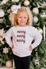 Load image into Gallery viewer, Kids Plaid Merry Merry Merry White Graphic Sweatshirt
