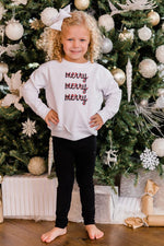 Load image into Gallery viewer, Kids Plaid Merry Merry Merry White Graphic Sweatshirt
