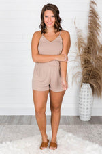 Load image into Gallery viewer, Uptown Girl Romper Taupe
