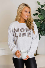 Load image into Gallery viewer, Mom Life Leopard Print Ash Graphic Sweatshirt
