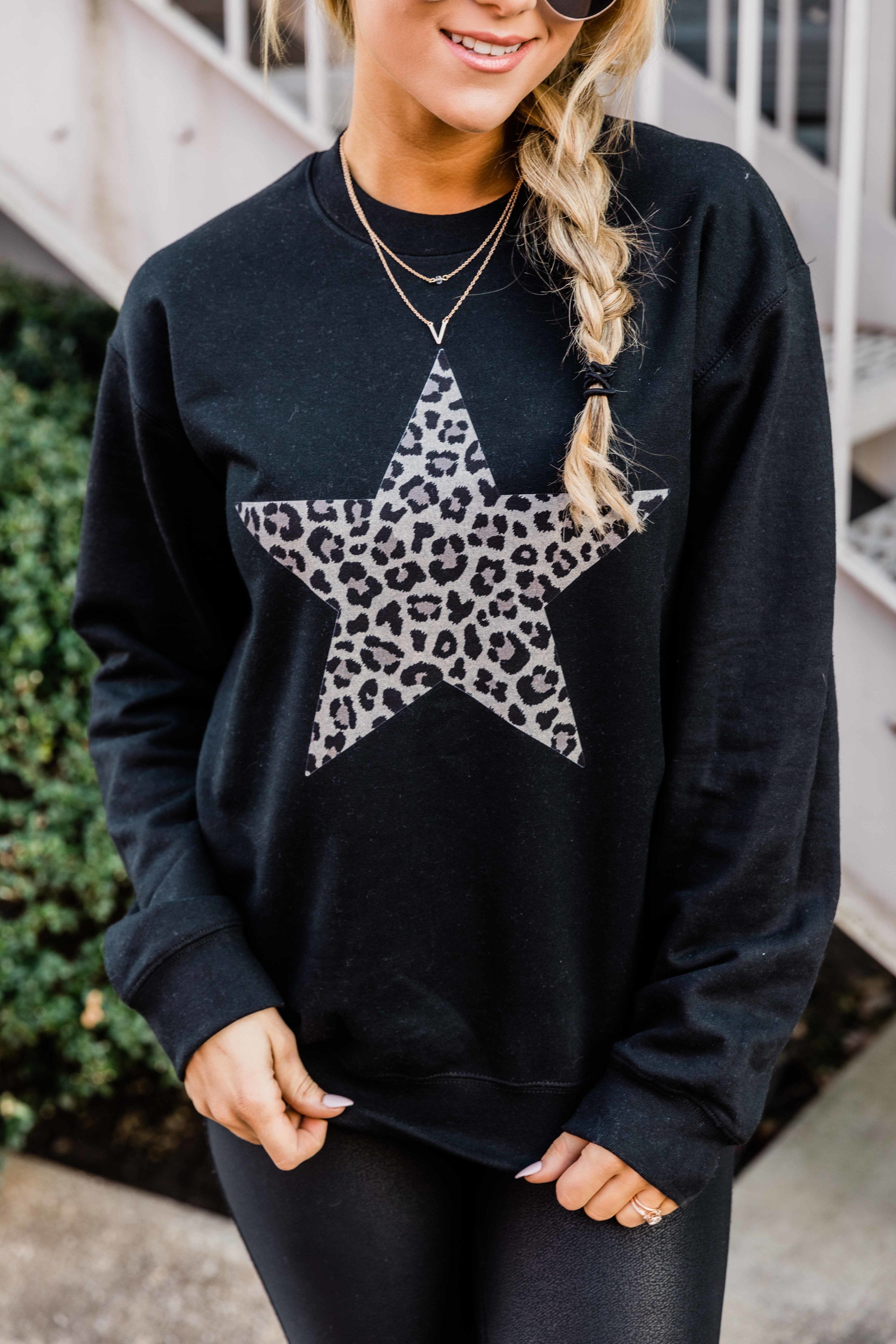 Animal Print Star Black Graphic Sweatshirt