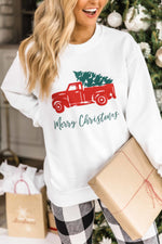 Lade das Bild in den Galerie-Viewer, Trucking Along This Christmas White Graphic Sweatshirt
