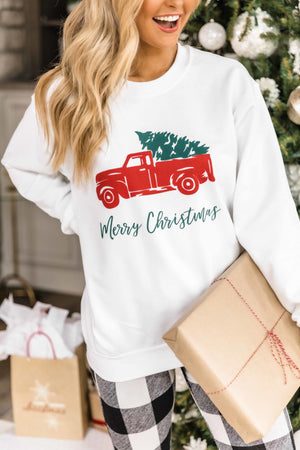 Trucking Along This Christmas White Graphic Sweatshirt