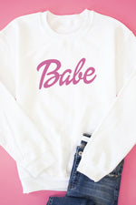 Load image into Gallery viewer, Babe White Graphic Sweatshirt
