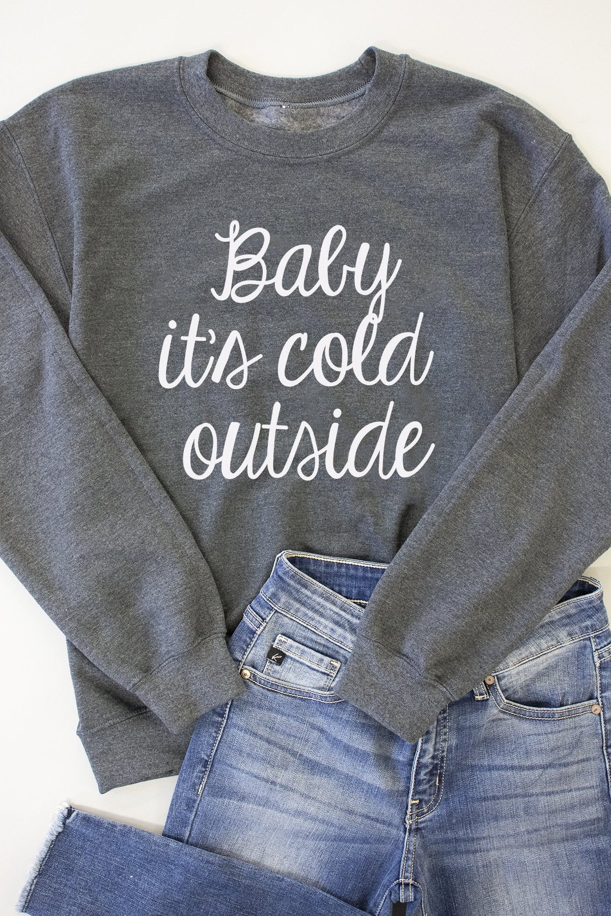 Baby It's Cold Outside Script Dark Heather Graphic Sweatshirt