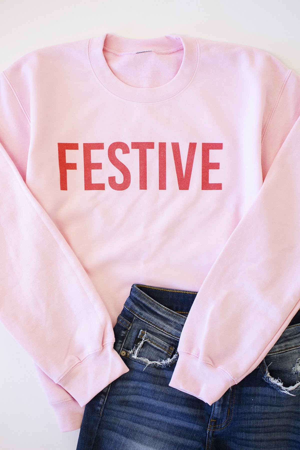 Festive Light Pink Graphic Sweatshirt