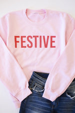 Load image into Gallery viewer, Festive Light Pink Graphic Sweatshirt
