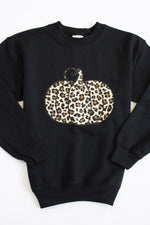 Load image into Gallery viewer, Kids Animal Print Pumpkin Graphic Black Sweatshirt
