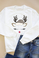 Afbeelding in Gallery-weergave laden, Leopard Print Reindeer Lady White Graphic Sweatshirt
