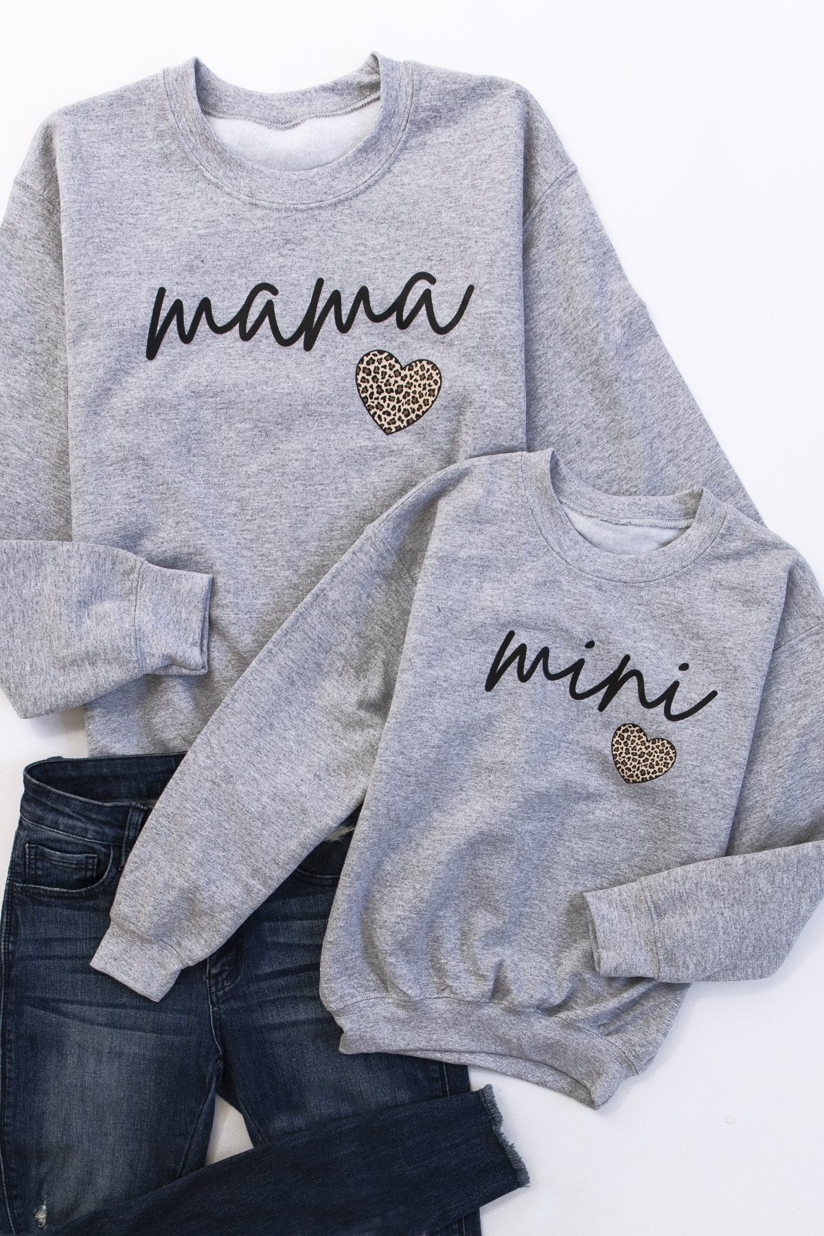 Mama Script Brown Animal Print Grey Graphic Sweatshirt
