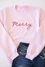 Ladda upp bild till gallerivisning, Merry Script Light Pink Graphic Sweatshirt
