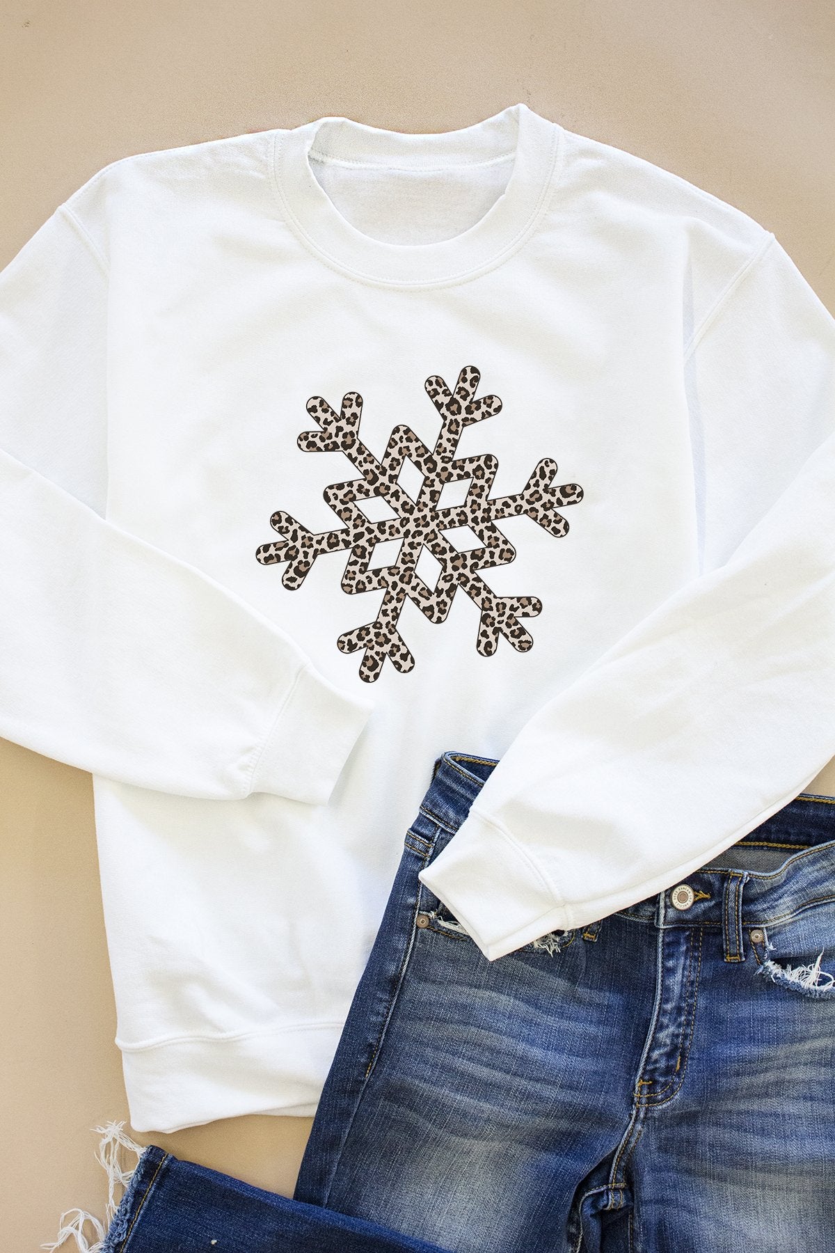 Animal Print Snowflake White Graphic Sweatshirt