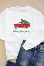 Load image into Gallery viewer, Trucking Along This Christmas White Graphic Sweatshirt
